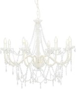 vidaXL Candelabru cu mărgele, alb, 8 becuri E14