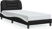 vidaXL Cadru de pat fără saltea, Hvar, negru și alb, 90x200 cm piele ecologică
