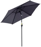Outsunny Umbrelă de Grădină cu Manivelă, Structură din Aluminiu, Poliester Rezistent la UV, Φ2.6x2.35m, Gri și Negru | Aosom Romania