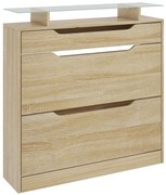 HOMCOM Dulap pentru pantofi 2 sertare rabatabile + 1 sertar culisant + 1 blat si 1 raft din sticla ajustabil | Aosom Romania