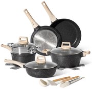 Set oale si tigai Just Perfecto JL-30, 14 h, Turnat, Acoperire din marmura, Inductie, Steamer, Accesorii, Negru