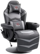HOMCOM Fotoliu de gaming, funcție de masaj, spătar reglabil, suport pentru picioare, până la 120 kg, cadru din oțel, piele ecologică, Gri | Aosom Romania