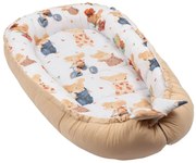 Cosulet patut bebe tip baby nest din bumbac 90x50 cm, cu doua fete Kidizi Mice, bej, lavabil la masina automata