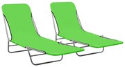 vidaXL Șezlonguri pliabile, 2 buc., verde, oțel &amp; material textil