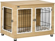 PawHut Cușcă pentru Câini de Talie Medie și Mare cu 2 Uși Blocabile și Pernă Lavabilă, 90x58x65 cm, Stejar | Aosom Romania