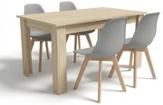 Set de dining 1 + 4, masa UMEKO 120x80 cm stejar sonoma + scaun gri KITO