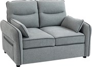 HOMCOM Canapea 2 locuri, canapea de living din velur egiptean, 2 perne incluse, buzunar lateral, 136 x 81 x 90 cm, gri | Aosom Romania