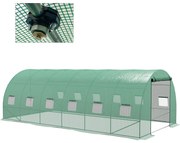 Outsunny Seră Politunel cu Sistem de Stropitoare, Ușă Rulantă și 12 Ferestre cu Plasă, 600x300x195 cm, Verde | Aosom Romania