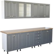 Bucatarie Zebra 260 cm din MDF Gri cu blat gros termoizolant culoare Artar