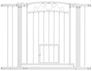 PawHut Ușă de Siguranță pentru Câini de Interior cu 2 Extensii și Ușiță pentru Pisici, 76-104x77 cm, Alb | Aosom Romania