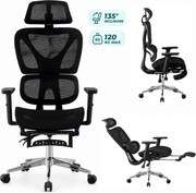 RIGACHAIR Scaun ergonomic, cotiere 2D, tetiera 2D, recliner 155°, suport picioare, Full Mesh, Negru
