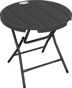 Outsunny Masă de Grădină, rotundă, pliabilă, pentru 4 persoane, efect lemn, oțel+plastic, gri închis, 80 x 80 x 73 cm | Aosom Romania