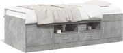 vidaXL Pat de zi cu sertare fără saltea, gri beton, 75x190 cm