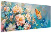 Tablou - Fluture și flori, pictură în ulei II. (120x50 cm)