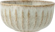 Bol rustic din ceramică artizanală cu dungi verticale maro pe fond bej, 14×7 cm, „Fleur"