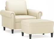 vidaXL Fotoliu canapea cu taburet, crem, 60 cm, piele ecologică
