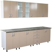 Bucatarie Zebra 260 cm din PAL Cappuccino cu blat termoizolant gri