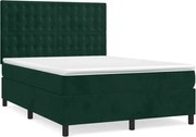 vidaXL Pat box spring cu saltea, verde închis, 140x190 cm, catifea