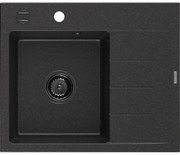 Mexen Ben chiuvetă din granit cu 1 compartiment cu scurgător, stânga 600 x 500 mm negru/argintiu metalic sifon negru