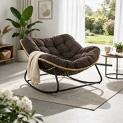 Scaun balansoar pentru interior si exterior, sezlong tip ou cu pernă captusita, cadru metalic, Maro