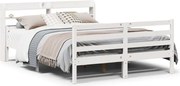 vidaXL Cadru de pat cu tăblie, alb, 135x190 cm, lemn masiv de pin