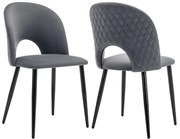 Set de 2 scaune tapițate pentru sufragerie din catifea cu spătar diamantat și structură din metal, 47x44x84 cm, Gri