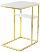 Masuta de cafea dreptunghiulara din metal cu spatiu de depozitare Lucilla 48x35x60 cm alba/aurie