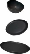 Set Farfurii NOVUM Vulcano 3 piese Negru Mat Carbon (1 Farfurie 26cm, 1 Farfurie 20cm, 1 Bol 480ml) Glazurat Manual