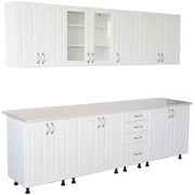 Bucatarie Zebra 260 cm din MDF Alb Mat cu blat termoizolant imitatie Alb / Bej