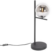 Lampa de masa Art Deco neagra si sticla fumurie - Flore