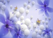 Fototapet 3D, Flori albastre si perle albe Art.05104