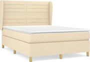 vidaXL Pat box spring cu saltea, crem, 140x200 cm, textil