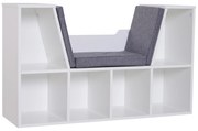 HOMCOM Bibliotecă Bancă 2 în 1 Design Contemporan 6 compartimente 3 Perne incluse 102L x 30l x 61H cm Alb Gri chinuit | Aosom Romania