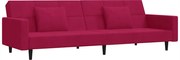 vidaXL Canapea extensibilă cu 2 locuri, 2 perne, roșu vin, catifea