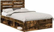 vidaXL Cadru de pat Stejar fumuriu 135 x 190 cm Lemn de pin masiv