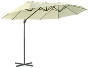 Outsunny Umbrelă Dublă pentru Grădină, Structură Metalică și Poliester Anti-UV Impermeabil, 440x270x250cm, Bej | Aosom Romania