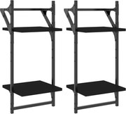 vidaXL Rafturi perete cu 2 niveluri/bare 2 buc negru 30x25x65 cm