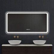 Oglindă baie, Multifuncțională, Iluminare LED Touch, Sistem Dezaburire, Ceas electronic încorporat, Indicator Temperatura, 120x60 cm
