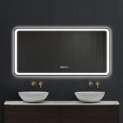 Oglindă baie, Multifuncțională, Iluminare LED Touch, Sistem Dezaburire, Ceas electronic încorporat, Indicator Temperatura, 120x60 cm