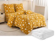 Set 2 bucati lenjerie cocolino STARS galben-portocaliu + cearsaf Cocolino microplus SOFT 180x200 cm alb, pat dublu