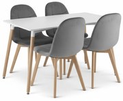 Set de dining 1 + 4, masa alba ADRIA 120x80 cm + scaun din catifea gri inchis BORA