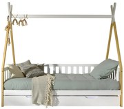 Pat pentru copii alb de tip casă din lemn masiv de pin cu spațiu de depozitare 90x200 cm TIPI – Vipack