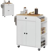 HOMCOM Cărucior de bucătărie cu sertar, dulap, raft pentru condimente, suport pentru prosoape, 82 x 38 x 86,5 cm, Alb/Stejar | Aosom Romania