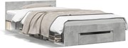 vidaXL Cadru de pat cu sertar, gri beton, 90x190 cm, lemn prelucrat