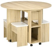 Set dining 4 persoane HOMCOM, masa de bucatarie cu extensie plianta, rotile, 4 scaune, culoare stejar | Aosom RO