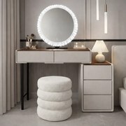 Set EMILY, Masă de toaletă pentru machiaj cu oglindă iluminată LED, în trei culori, intensitate reglabilă, control touch, comoda, taburet, 80 cm, Gri deschis