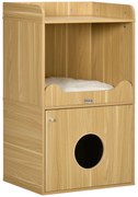 PawHut Casa de toaletă pentru pisici mobilier litieră pisică 3 nivele compartiment închis cu o ușă 1 pernă 60 x 45 x 103 cm | Aosom Romania