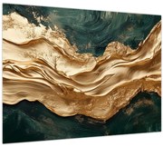 Tablou pe sticlă - Abstracție verde cu auriu II. (70x50 cm)
