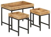 vidaXL Măsuțe de cafea suprapuse, 3 buc., lemn masiv mango brut/fier