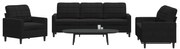 vidaXL Set de canapele cu perne, 3 piese, negru, catifea